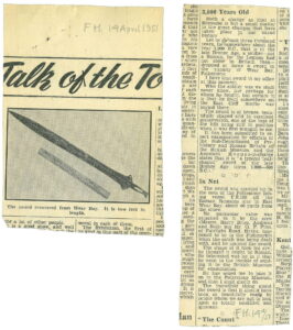 A 1951 newspaper article about a bronze age sword.