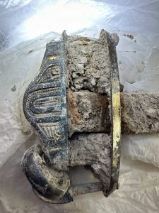 The hilt of an Anglo-Saxon ring sword with silver-gilt fittings.